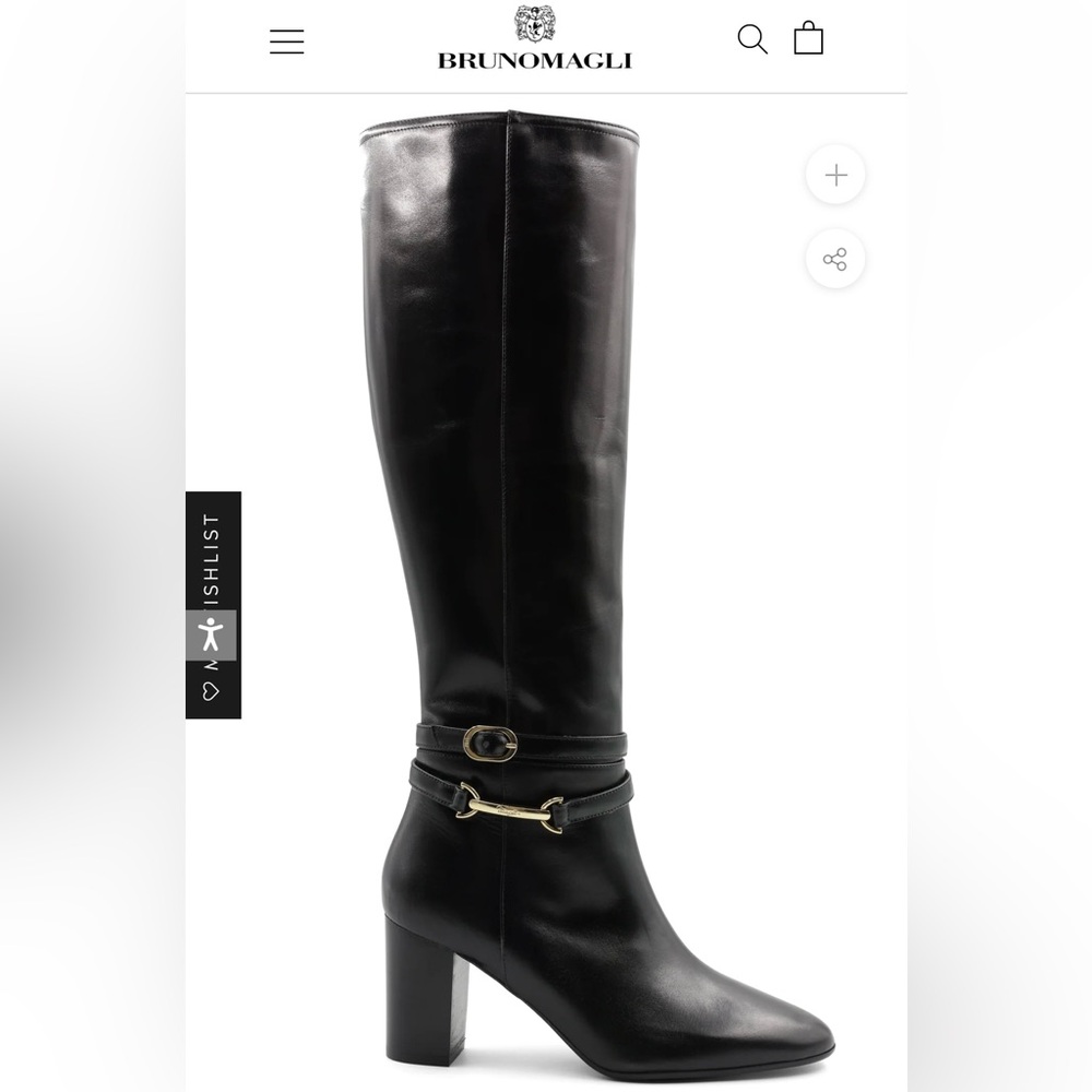 New Bruno Magli Black Adriana Knee High Block Heel Leather Boot - Picture 3 of 13